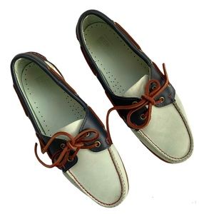 Sebago Authentic Docksides Size 9.5 Navy Blue and White